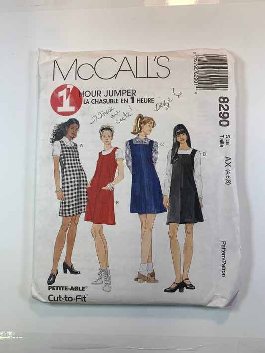 McCall's 8290 Misses' Jumper, Size 4-8, Uncut, Vintage 1996