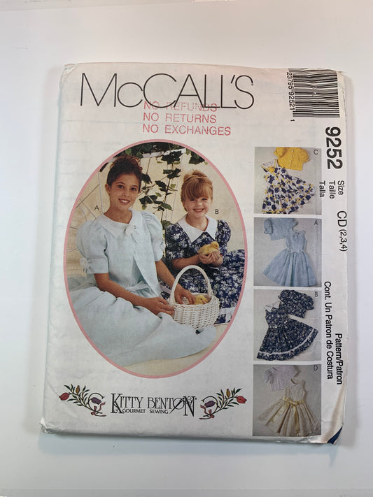 McCall's 9252 Girls' Dress, Jacket, Petticoat, Size 2-4, Uncut, Vintage 1998