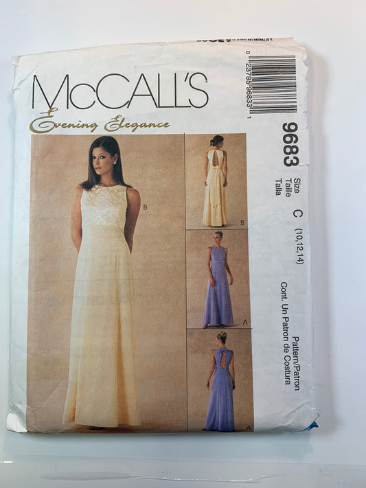McCall's 9683 Misses' Dress, Gowns, Size 10-14, Cut, Vintage 1998
