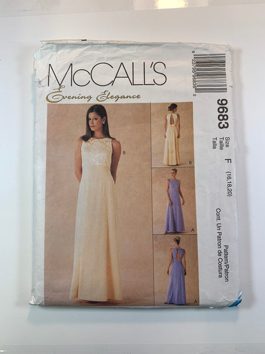 McCall's 9683 Misses' Dress, Gowns, Size 16-20, Cut, Vintage 1998