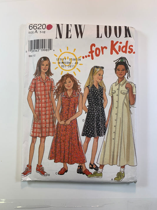 Simplicity New Look 6620 Girls' Dress, Size 9-14, Uncut