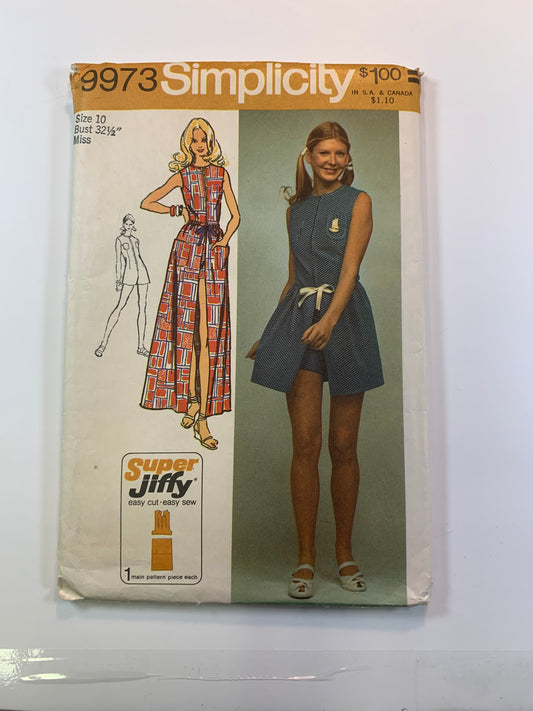 Simplicity 9973 Jiffy Misses' Wrap Skirt, Short Jumpsuit, Size 10, Uncut, Vintage 1972