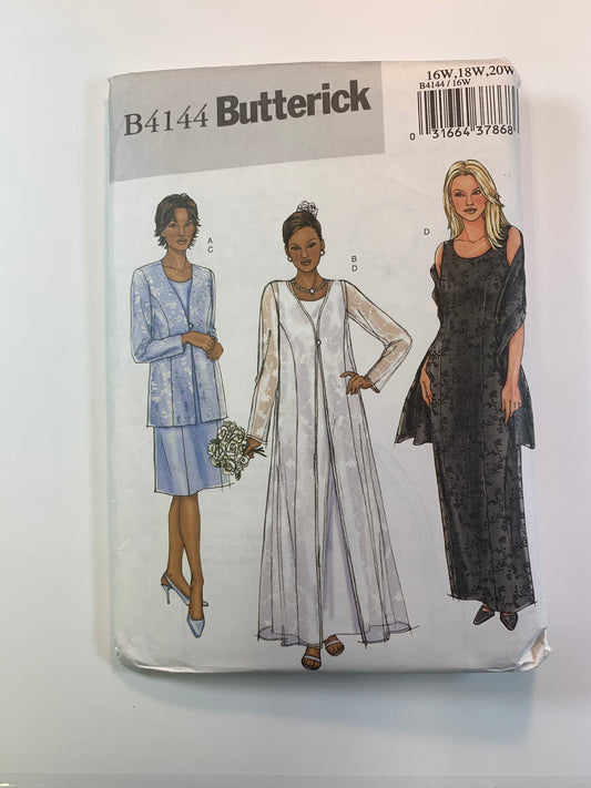 Butterick B4144 Misses'/Misses' Petite Lined Jacket, Dress, Duster, Stole, Size 16W-20W, Uncut, 2004