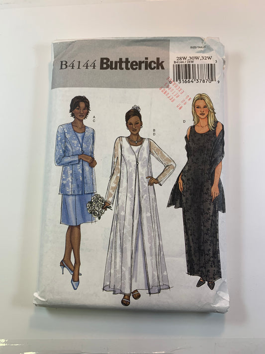 Butterick B4144 Misses'/Misses' Petite Lined Jacket, Dress, Duster, Stole, Size 28W-32W, Cut, 2004