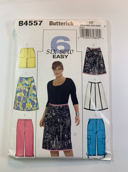 Butterick B4557 Misses' Skirt, Shorts, Capris, Size 26W-32W, Uncut, 2005