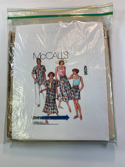 McCall's 4295 Misses' Shirt, Top, Skirt, Pants, Size 22-24, Cut, Vintage 1984