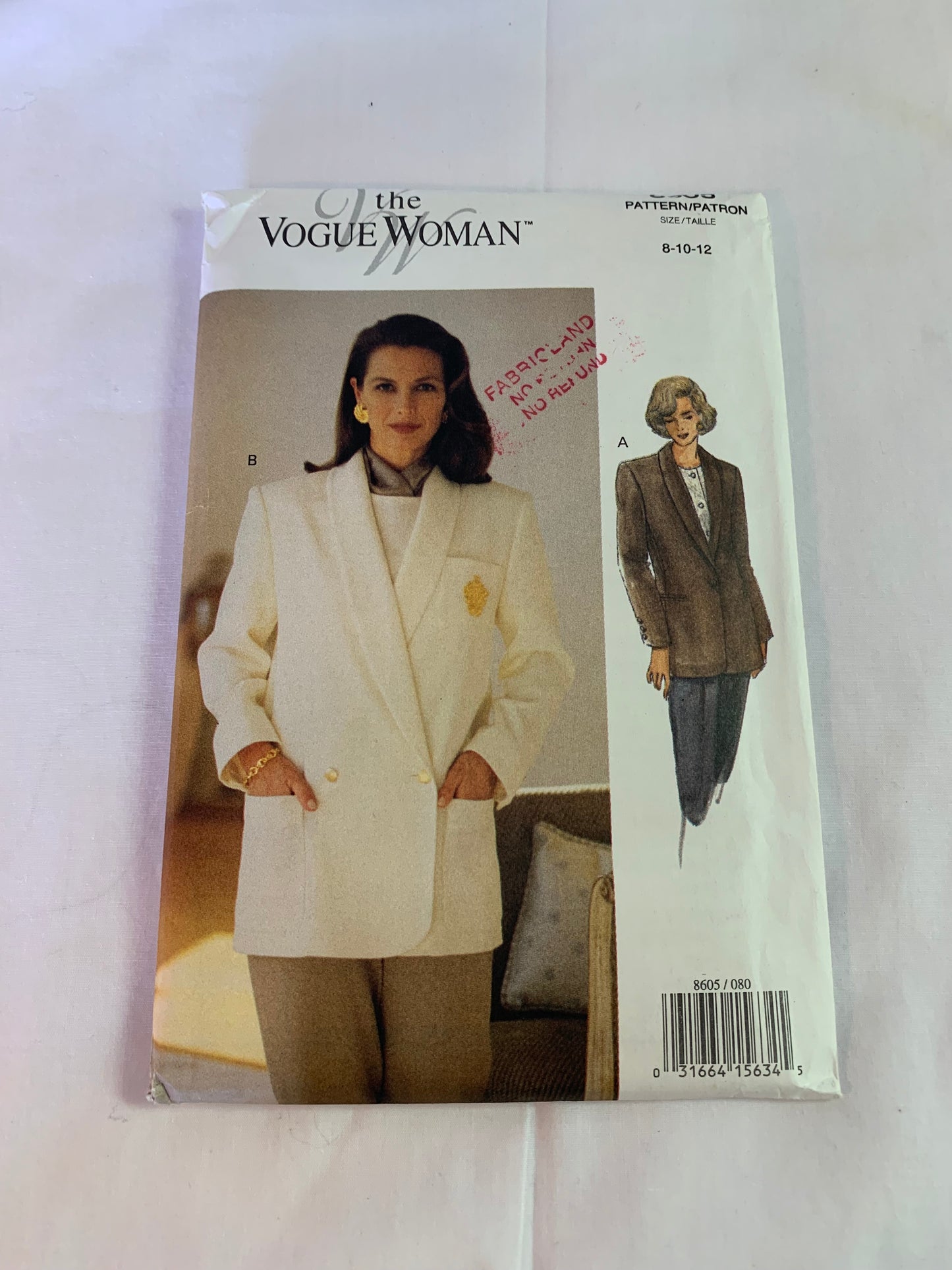 Vogue Sewing Pattern 8605 Misses' Jacket, Loose-Fitting, Lined, Pockets, Double Breasted, Princess Seams, Size 8-12, Uncut, Vintage 1993