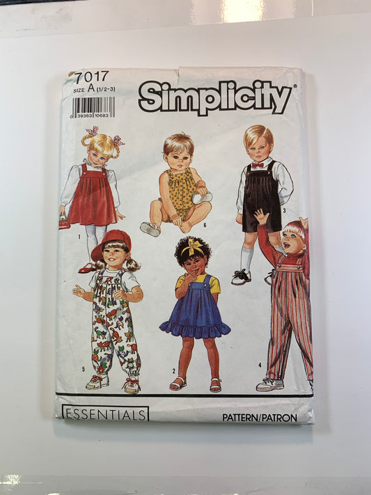 Simplicity 7017 Toddlers' Jumper, Overalls, Bubble Suit, Size 1/2-3, Cut, Vintage 1990