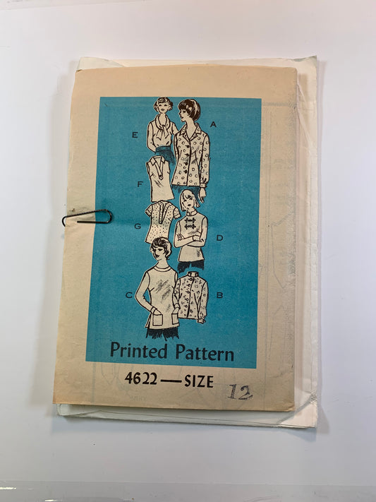 Mail Ordered Sewing Pattern 4622 Misses' Top, Size 12, Uncut, Vintage 1979