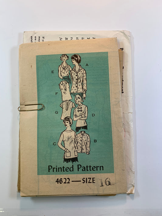 Mail Ordered Sewing Pattern 4622 Misses' Top, Size 16, Uncut, Vintage 1979