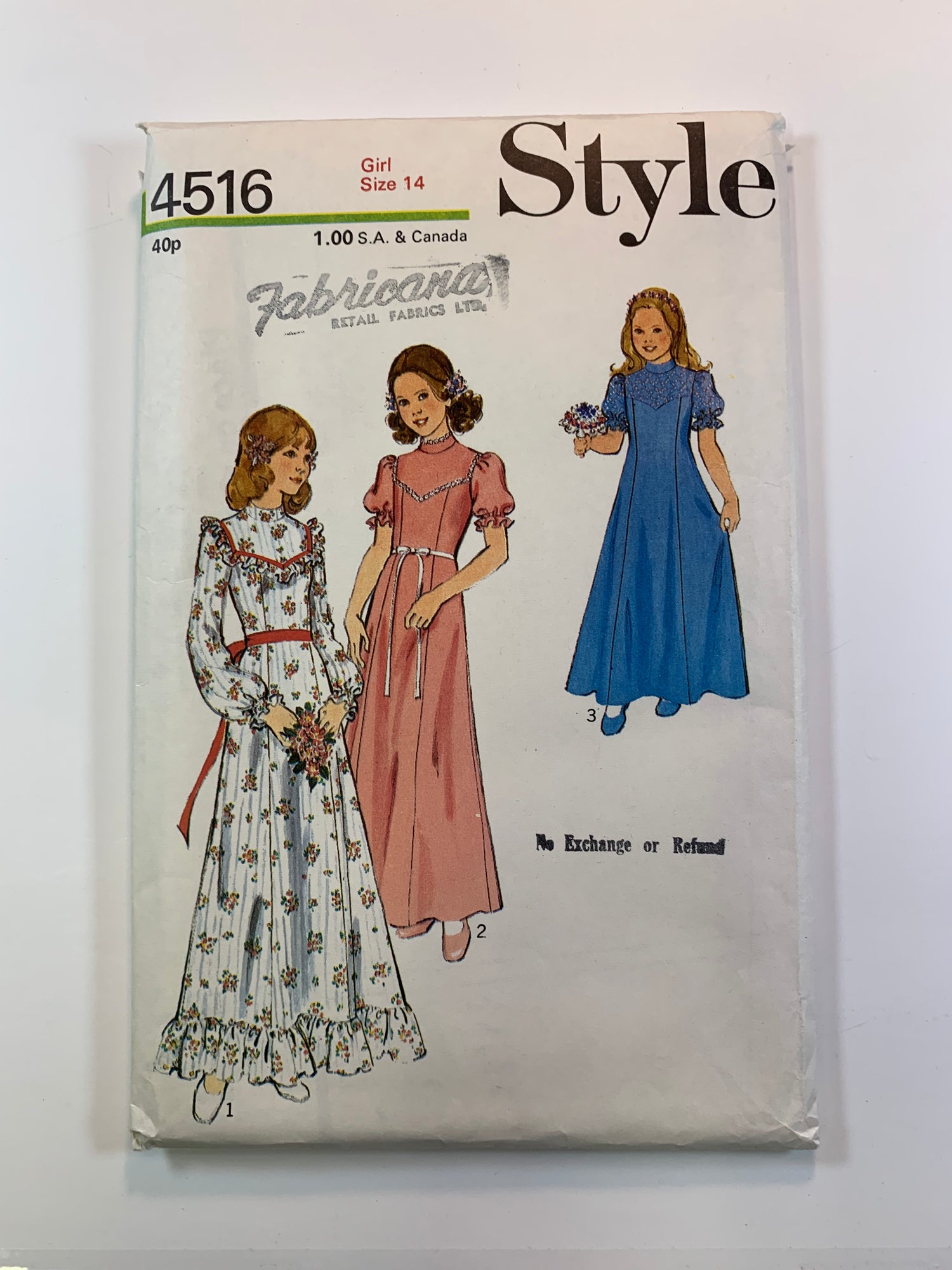 Style 4516 Girls' Bridesmaid's Dress, Size 14, Cut, Vintage 1973