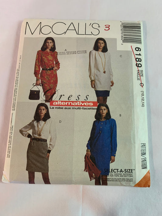 McCall's Sewing Pattern 6189 Misses' Dresses, Tunic, Blouse, Skirt, Long Sleeves, Loose-Fitting, Collar, Cuff, Size 4-18, Cut, 2015