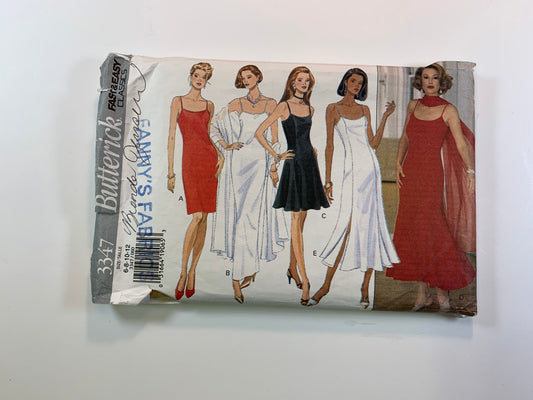 Butterick Sewing Pattern 3347 Misses' Evening Dress, Stole, Fitted, Lined, Zipper Back, Tapered, Princess Seams, Size 6-12, Cut, Vintage 1994