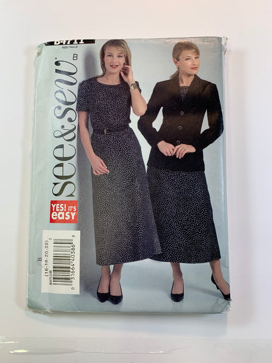 Butterick B4711 Misses'/Misses' Petite Jacket, Dress, Skirt, Top, Size 16-22, Uncut, 2006