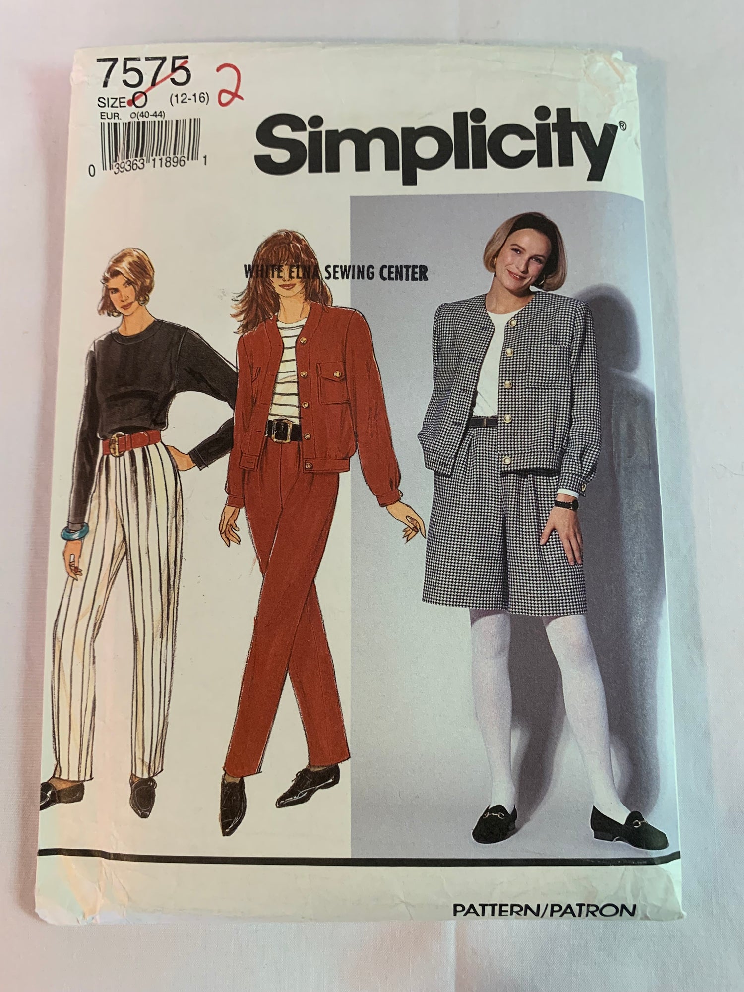 Simplicity Sewing Pattern 7575 Misses' Tops, Pants Shorts, Unlined Jacket, Pleats, Pullover, Zipper Back, Pockets, Size 12-16, Uncut, Vintage 1991