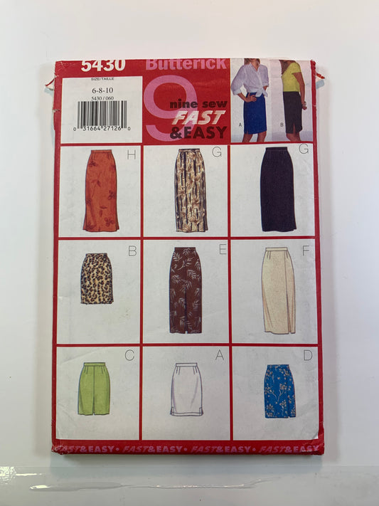 Butterick 5430 Misses' Skirts, Size 6-10, Cut, Vintage 1998