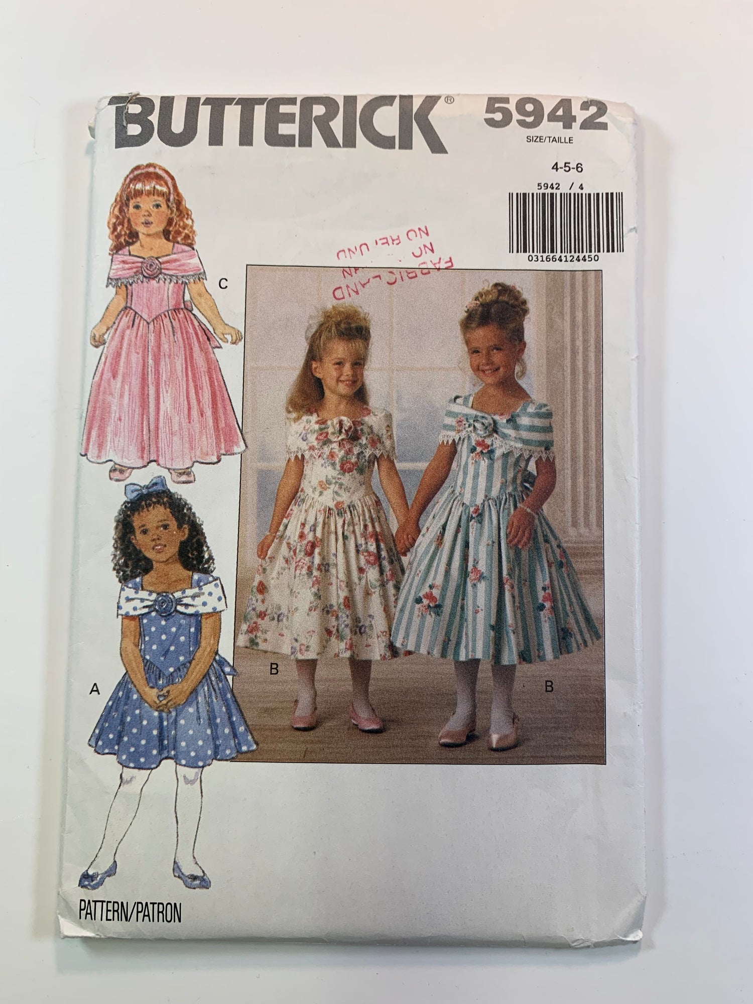 Butterick 5942 Girls' Dress, Size 4-6, Uncut, Vintage 1992