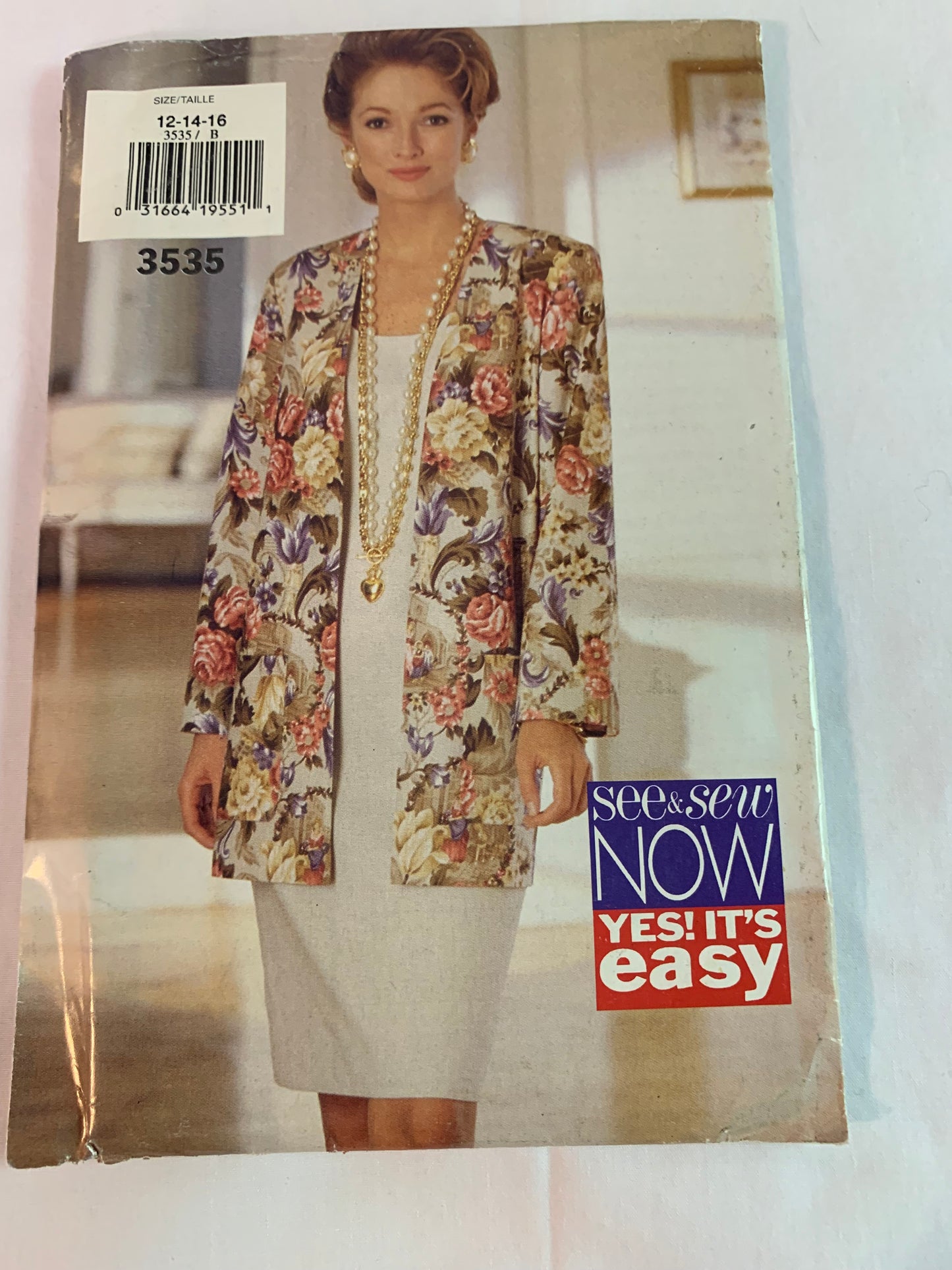 Butterick Sewing Pattern See & Sew 3535 Misses' Jacket, Dress, Shoulder Pads, Loose-Fitting, Long Sleeves, Pockets, Sleeveless, Size 12-16, Uncut, Vintage 1994