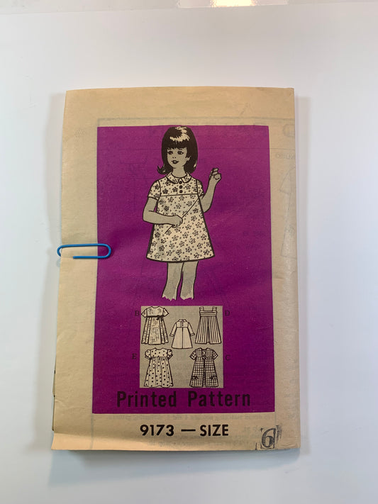 Mail Ordered Sewing Pattern 9173 Girls' Dress, Size 6, Cut, Vintage 1960
