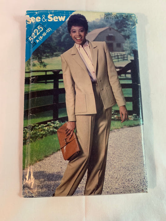 Butterick Sewing Pattern 5225 Misses' Jacket, Pants, Shoulder Pads, Loose-Fitting, Pockets, Collar, Tapered, Size 14-18, Uncut, Vintage 1970