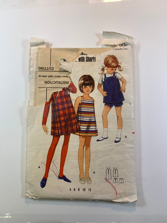 Butterick 4658 Girls' Dress, Jumper, Top, Shorts, Size 4, Cut, Vintage 1960