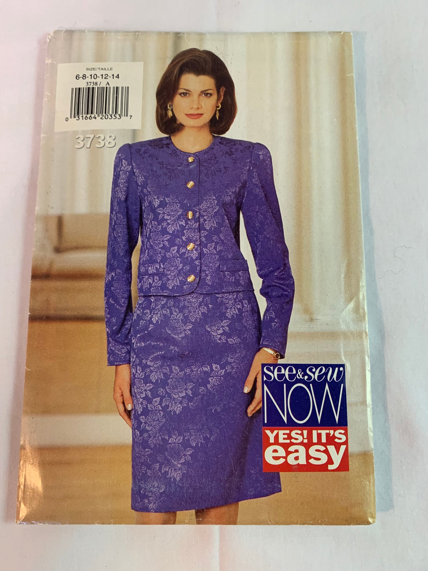 Butterick Sewing Pattern 3738 Misses' Jacket, Top, Skirt, Loose Fitted, Long Sleeves, Shoulder Pads, Zipper Back, Size 6-14, Uncut, Vintage 1994