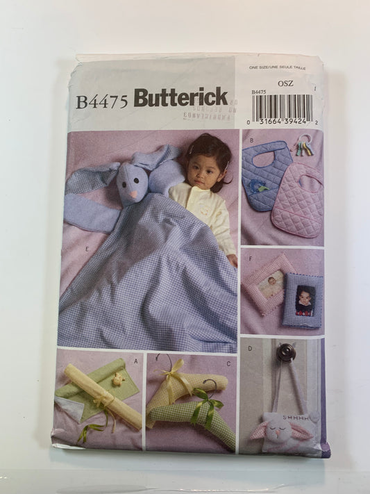 Butterick B4475 Home Decor Crafts, Infants' Gifts Bib, Padded Hanger, Wall Hanging, Blanket Buddy, Frame, Cut, 2005