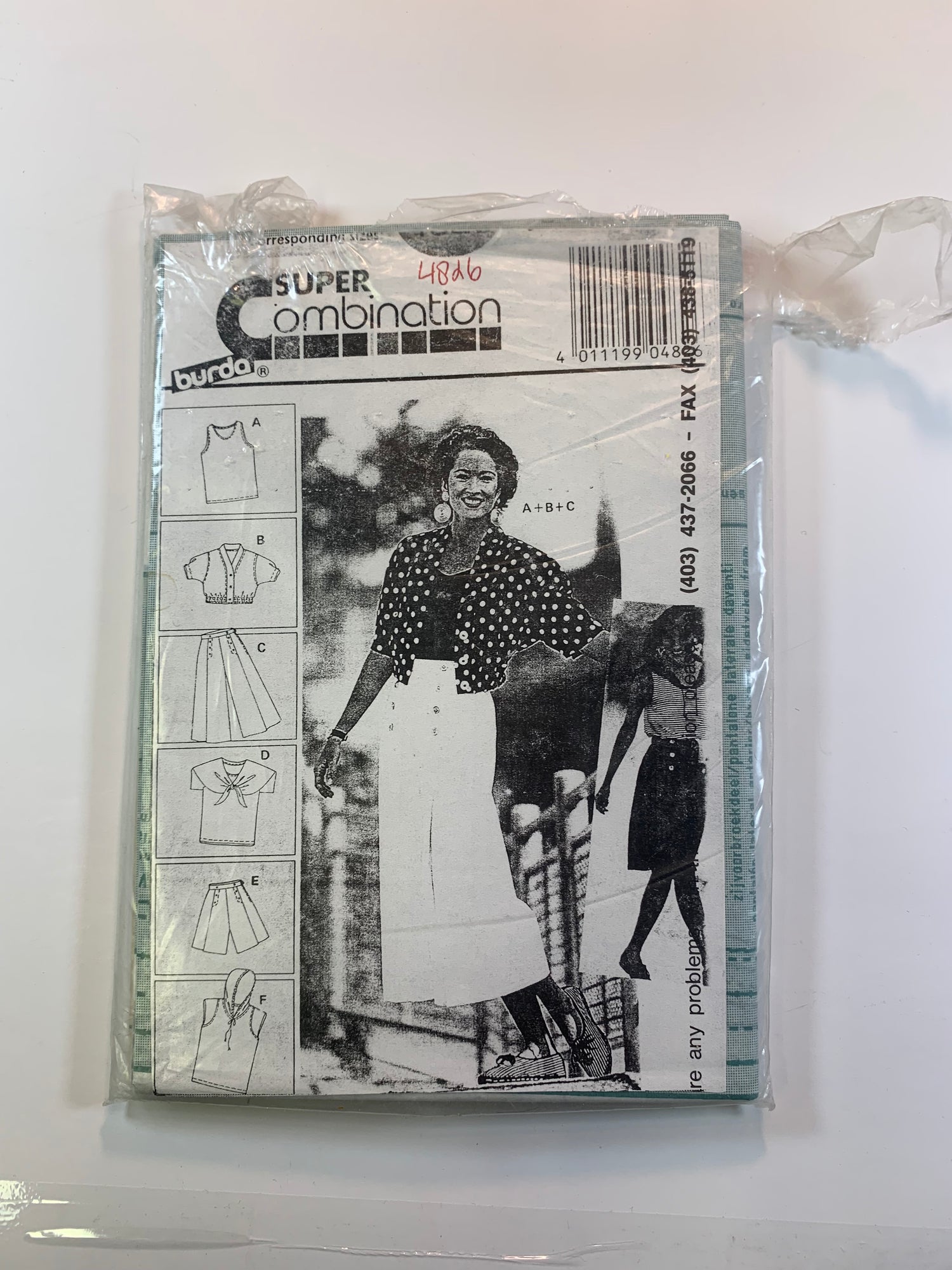 Burda Sewing Pattern 4826 Misses' Culottes Shorts, Top, Bermudas, Jacket, Hood, Button Front, Size 8-18, Uncut. 2001