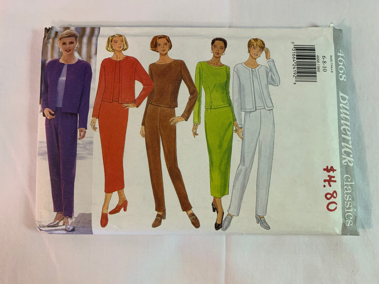 Butterick Sewing Pattern 4668 Misses'Misses' Petite Top, Jacket, Skirts, Zipper Pants, Loose-Fitting Long Sleeves, Button Back, Size 6-10, Uncut, Vintage 1996