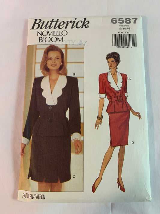 Butterick Noviello Bloom Sewing Pattern 6587 Misses' Top, Skirt, Loose-Fitting, Shoulder Pads, Princess Seams, Two Lengths, Zipper Back, Size 12-16, Uncut, Vintage 1993
