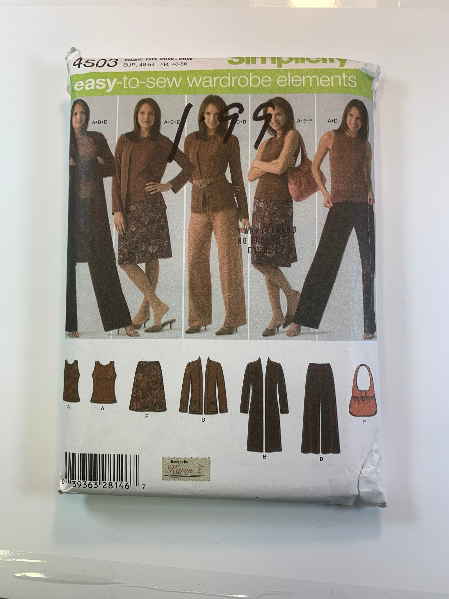 Simplicity 4503 Misses'/Misses' Petites Pants, Skirt, Bag, Knit Cardigan, Top, Size 20W-22W, Cut, 2005