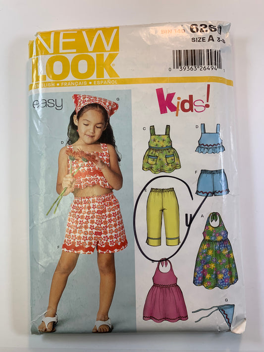 Simplicity New Look 6260 Girls' Dress, Top, Shorts, Capri Pants, Size 3-8, Cut, 2003
