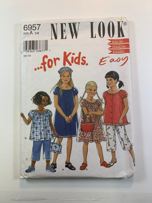 Simplicity New Look 6957 Girls' Top, Capri Pants, Dress, Shirt, Size 3-8, Uncut, 2004
