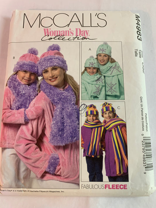 McCall's Sewing Pattern M4983 Misses' Children's, Jacket, Vest, Hat, Scarf, Mittens, Pockets, Size S-L Adults, Size 3-8, Cut, 2005
