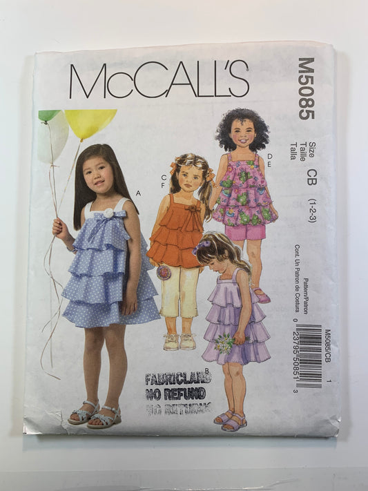 McCall's M5085 Toddlers' Girls' Dresses, Tops, Shorts, Capri Pants, Size 1-3, Cut, 2006