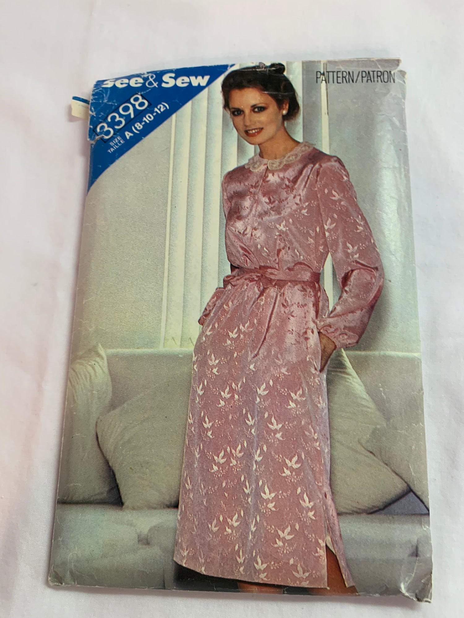 Butterick Sewing Pattern See & Sew 3398 Misses' Dress, Loose-Fitting, Below Mid-Knee, Pullover, Tie Belt, Long Sleeves, Size 8-12, Cut, Vintage 1996