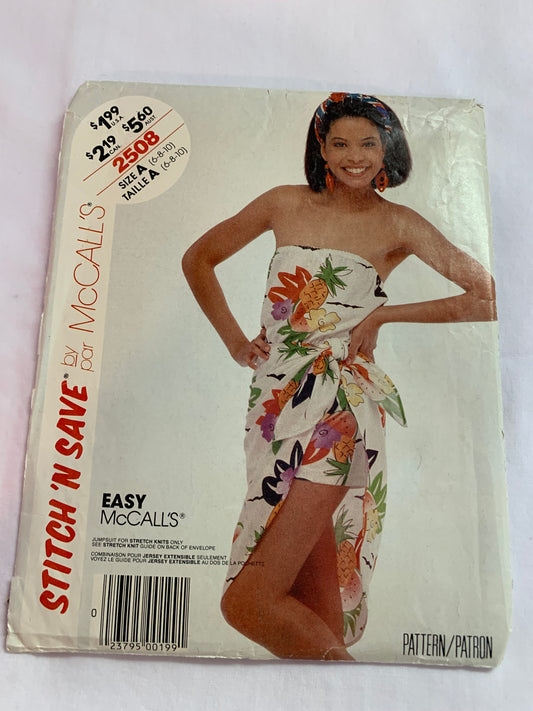 McCall's Sewing Pattern Stitch 'N Save 2508 Misses' Short Jumpsuit, Skirt,Stretch Knits Only, Elastic Waist, Sleeveless, Size 6-10, Cut, Vintage 1986