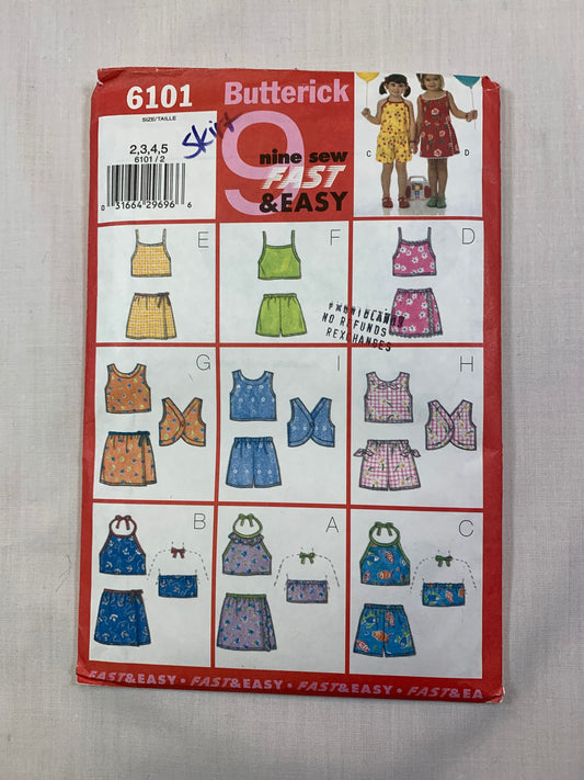 Butterick 6101 Girls' Top, Skirt, Shorts Size 2-5, Cut, 2001