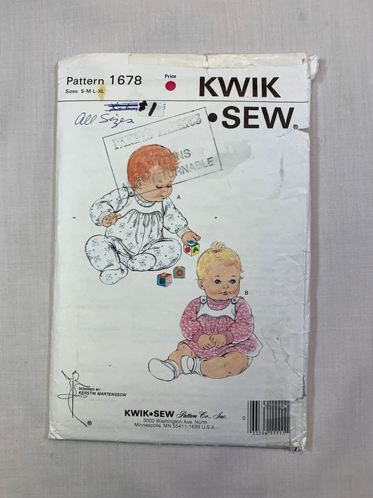 KWIK 1678 Baby Shirt, Overalls, Dress, Size S-XL, Cut, Vintage 1987