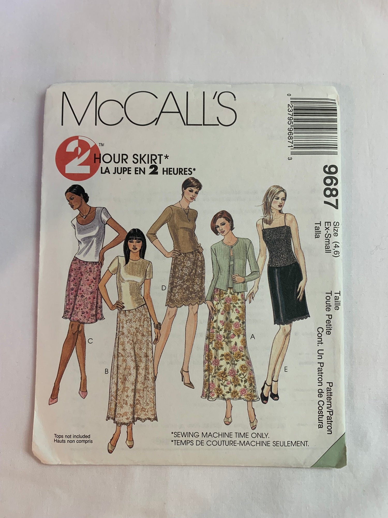 McCall's Sewing Pattern 9687 Misses' Pull-On Skirt, Two Lengths, 5 Variations, Overskirt, Elastic Waist, Size 4-6, Uncut, Vintage 1998