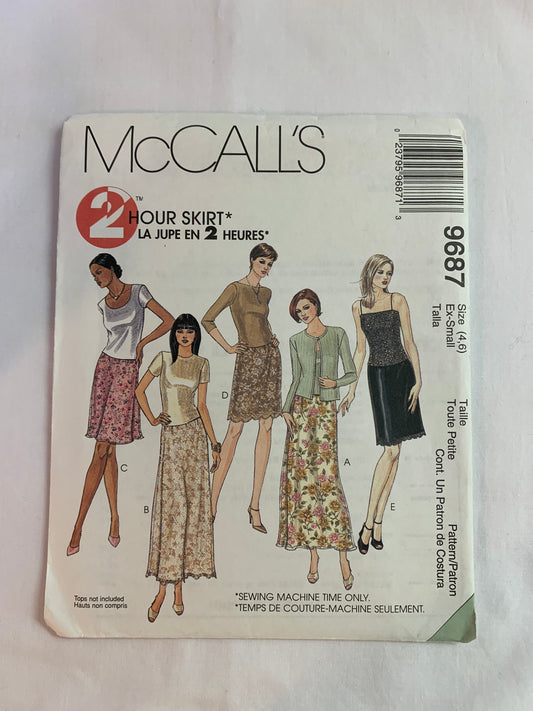 McCall's Sewing Pattern 9687 Misses' Pull-On Skirt, Two Lengths, 5 Variations, Overskirt, Elastic Waist, Size 4-6, Uncut, Vintage 1998