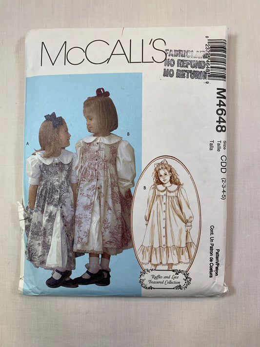 McCall's M4648 Girls' Dress, Pinafore, Size 2-5, Cut, 2004