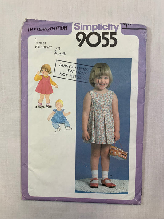 Simplicity 9055 Toddlers' Girls' Jumper, Sundress, Top, Pants, Size 1, Cut, Vintage 1979