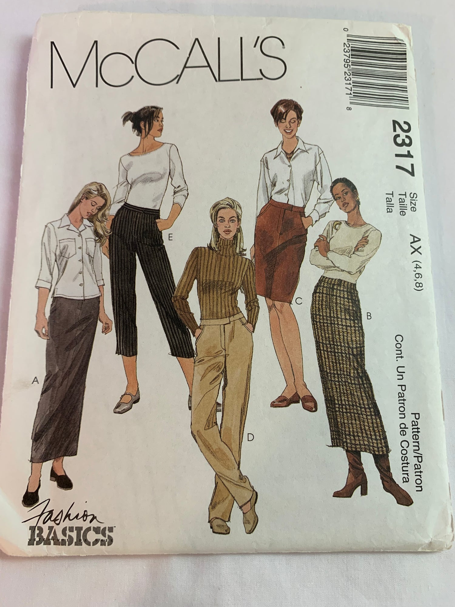 McCall's Sewing Pattern 2317 Misses' Skirt Three Lengths, Pants Two Lengths, Straight, Front Fly, Pockets, Slits, Size 4-8, Uncut, Vintage 1999