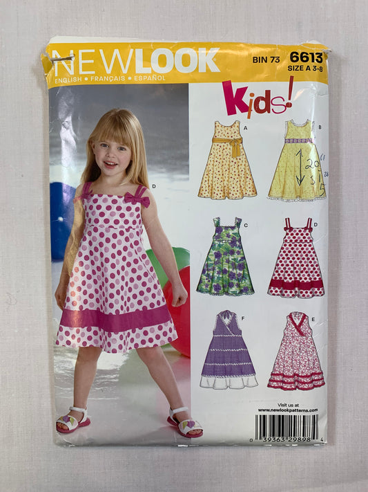 Simplicity New Look 6613 Girls' Dress, Size 3-8, Cut