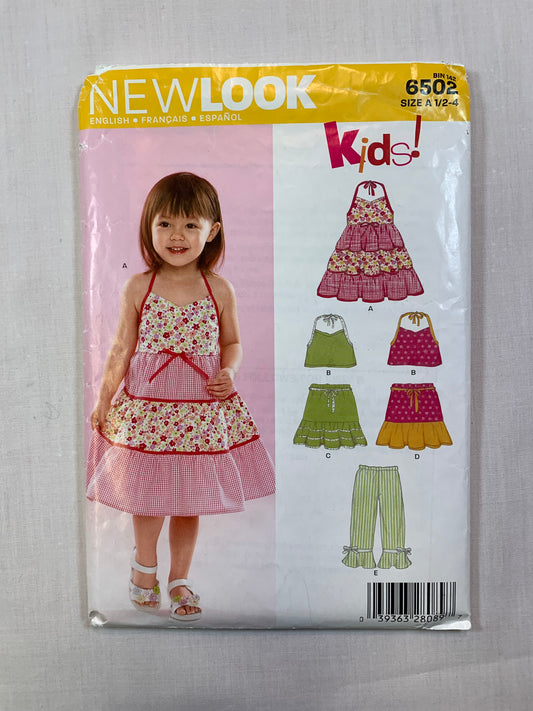 Simplicity New Look 6502 Girls' Top, Capri Pants, Dress, Size 1/2-4, Uncut, 2004