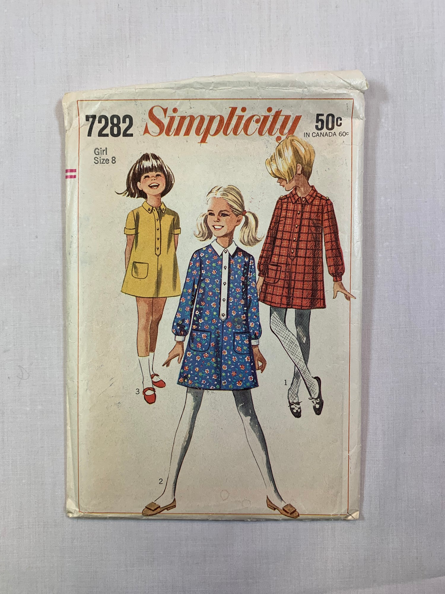 Simplicity 7282 Girls' Dress, Size 8, Cut, Vintage 1967