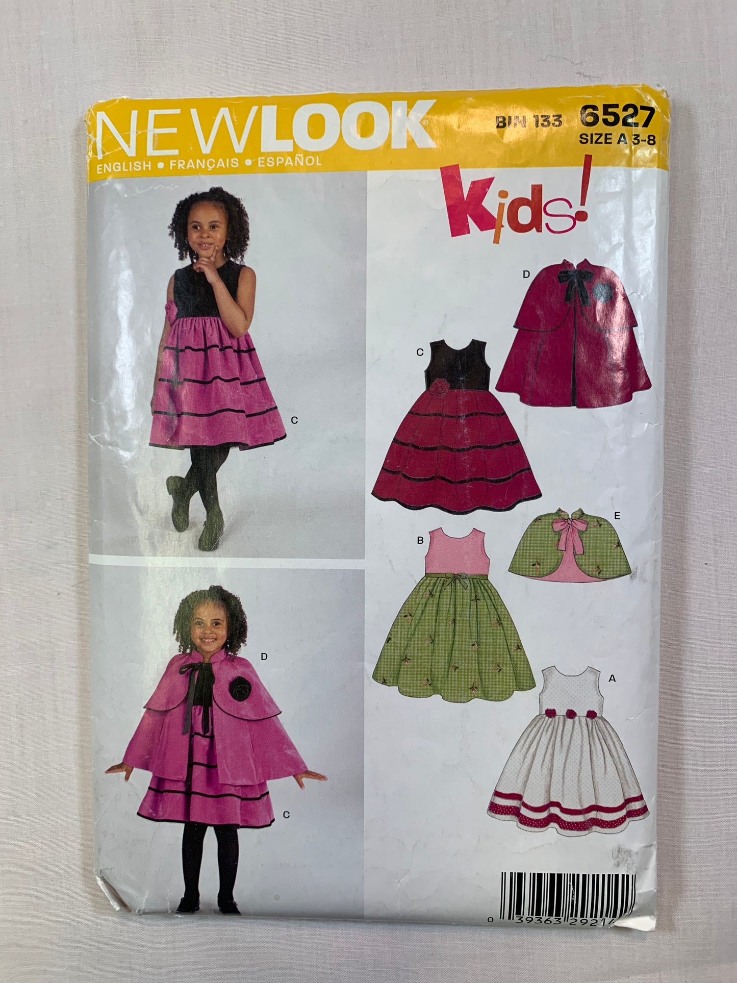 Simplicity New Look Sewing Pattern 6527 Girls' Dress, Cape, Two Lengths, Sleeveless, Size 3-8, Cut, 2006