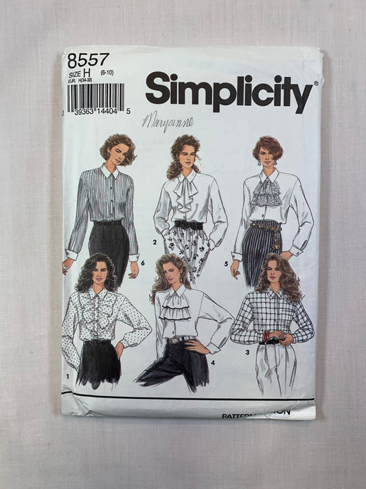 Simplicity 8557 Misses' Shirt, Detachable Jabots, Size 6-10, Cut, Vintage 1993