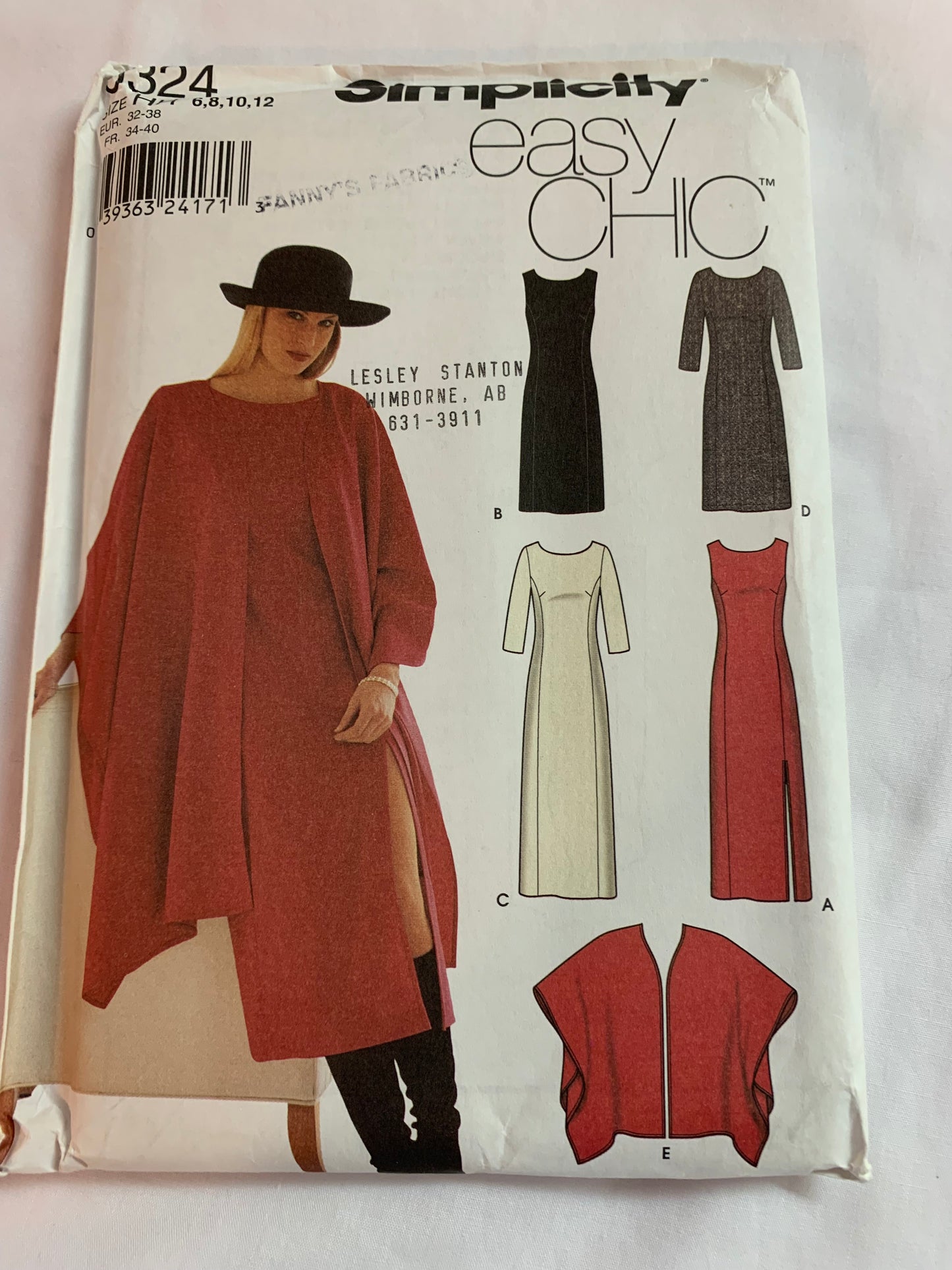 Simplicity Sewing Pattern 9324 Misses' Dress, Wrap, Two Lengths, Long Sleeves, Sleeveless, Slit, Pockets, Size 6-12, Uncut, 2000